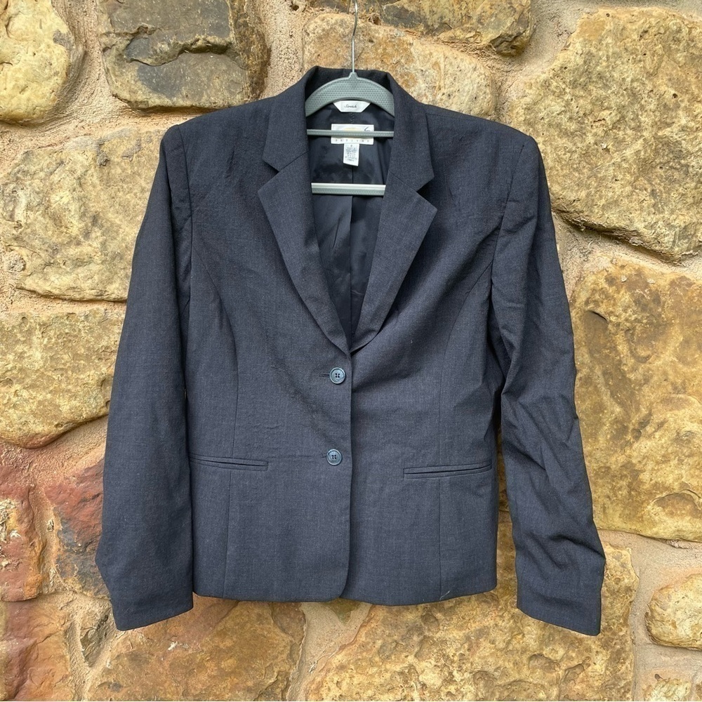 Talbots Womens Wool Blend Charcoal Lined Blazer 2 Button Jacket Size 8